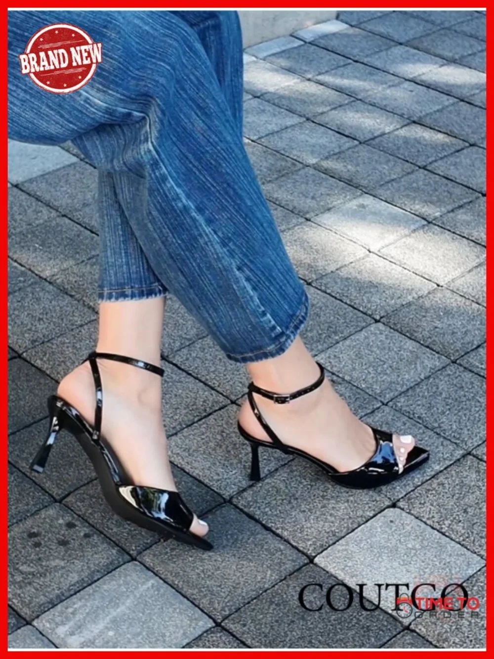 Kitten Heels Sandals Pointed Open Toe Ankle Buckle Strap Faux Leather Dress